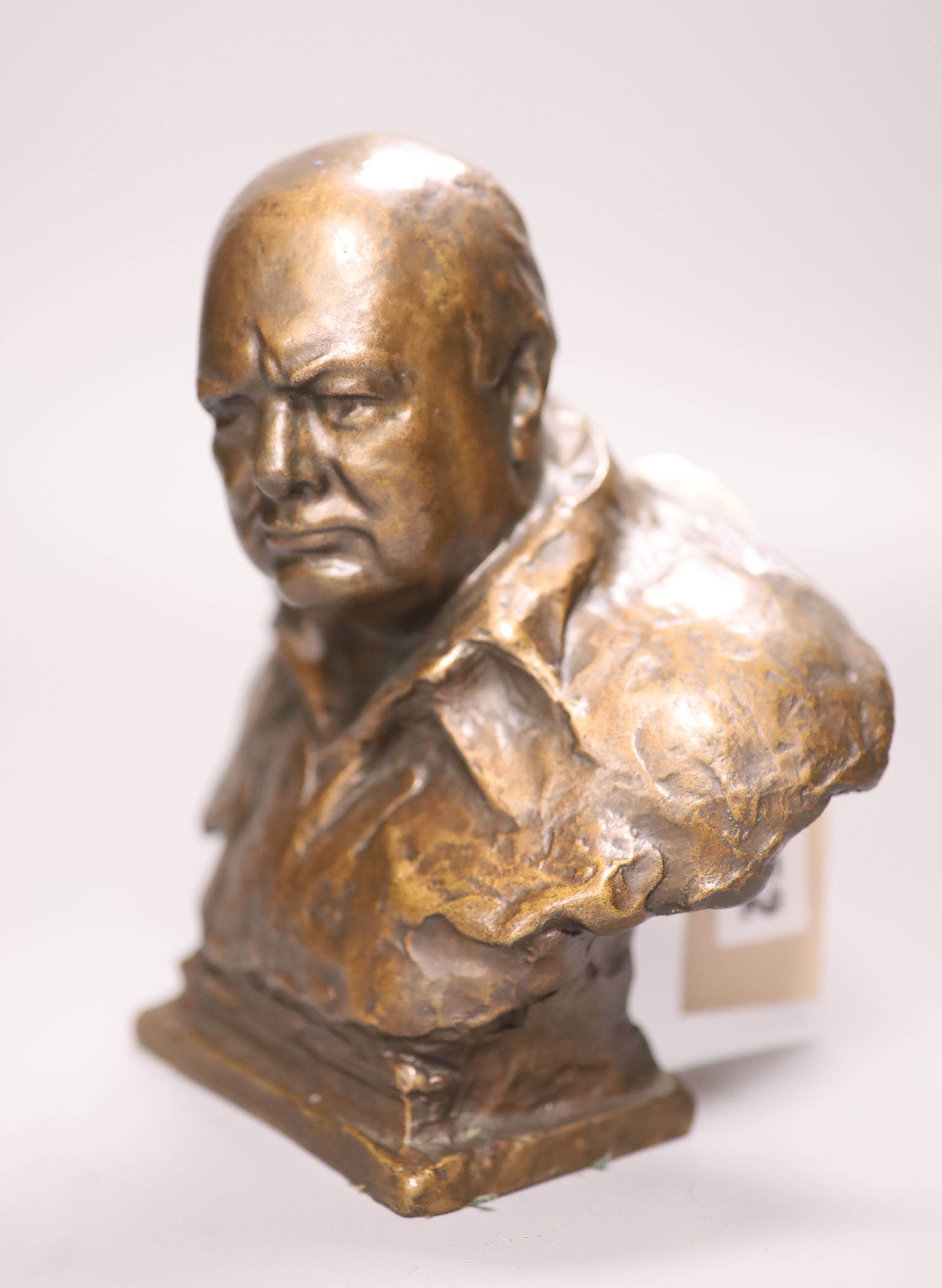 After Oscar Nemon, a bust of Winston Churchill, height 19.5cm
